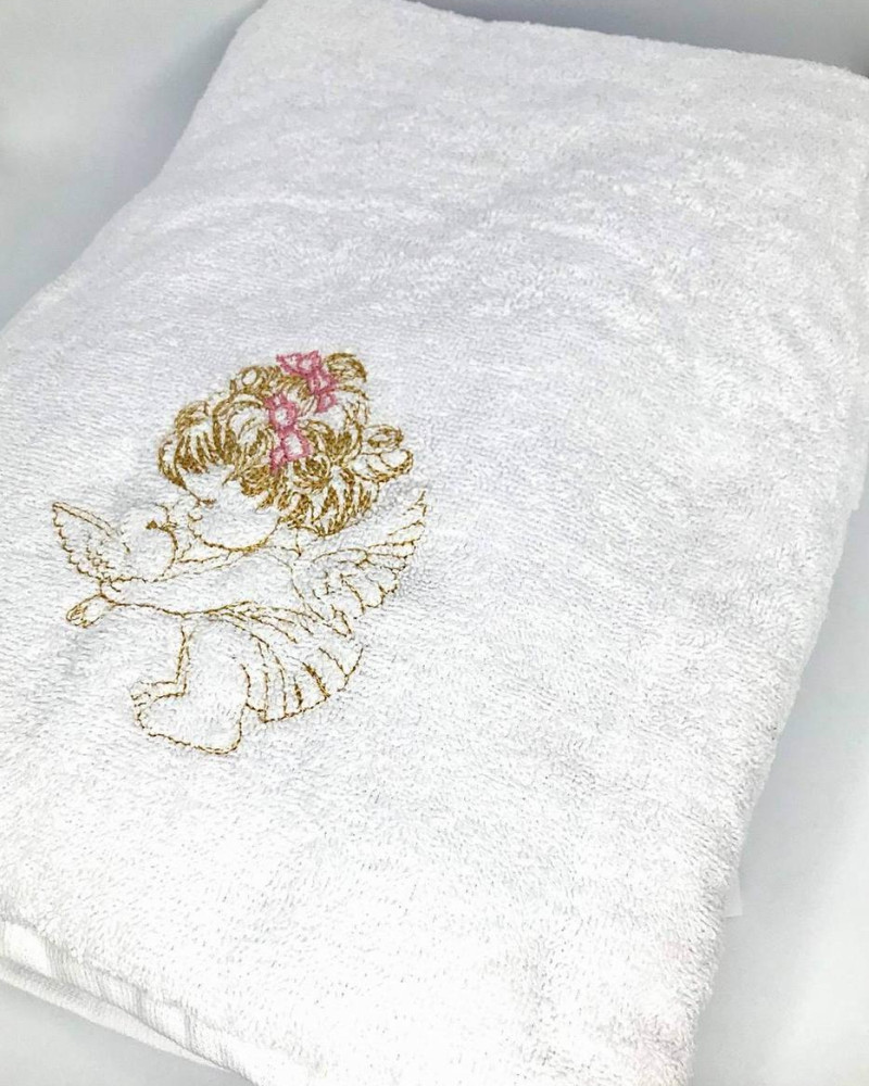 Крижма для хрещення з вишивкою Біла Рожеве янголятко Penetka 150x100 см