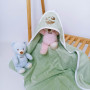 Hooded Baby Bath Towel with Embroidery Green Owl Terry Cloth Penetka 90x80 cm