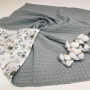 Kids Blanket Grey Grey Birds Waffle Fabric+Polish Cotton Penetka 100x80 cm