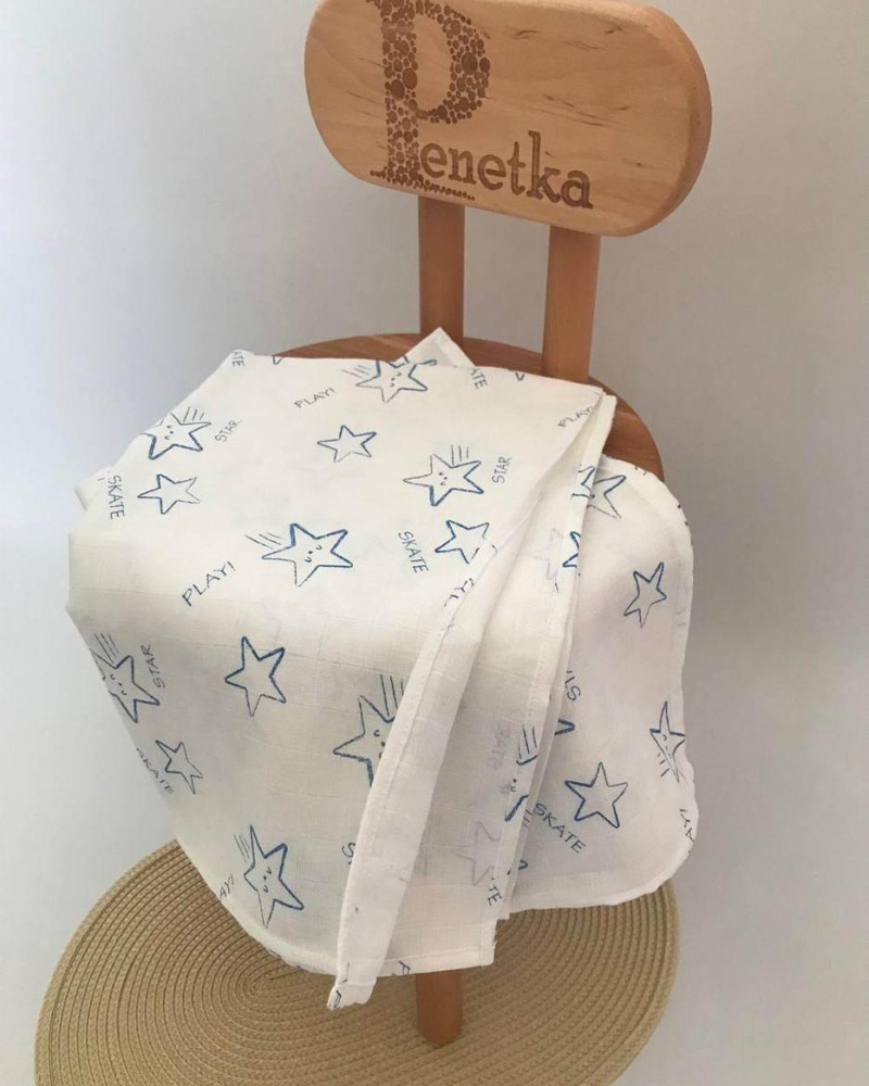 Пелюшка муслінова двошарова Блакитні зірочки Penetka 100x80 см