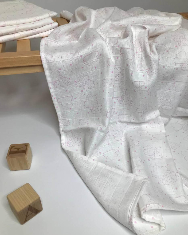 Пелюшка муслінова двошарова Рожеві хмаринки Penetka 100x80 см