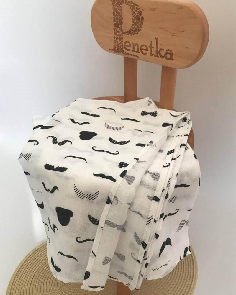 Пелюшка муслінова двошарова Чорні вуса Penetka 100x80 см