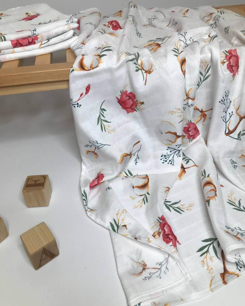 Пелюшка муслінова двошарова Квітки бавовни Penetka 100x80 см